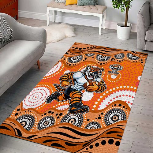 Wests Tigers Area Rug Aboriginal Dot Pattern - Rugby Mascot Heritage Pride