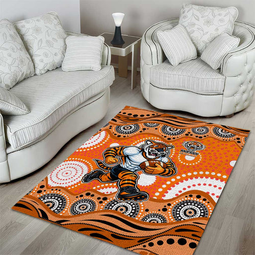 Wests Tigers Area Rug Aboriginal Dot Pattern - Rugby Mascot Heritage Pride