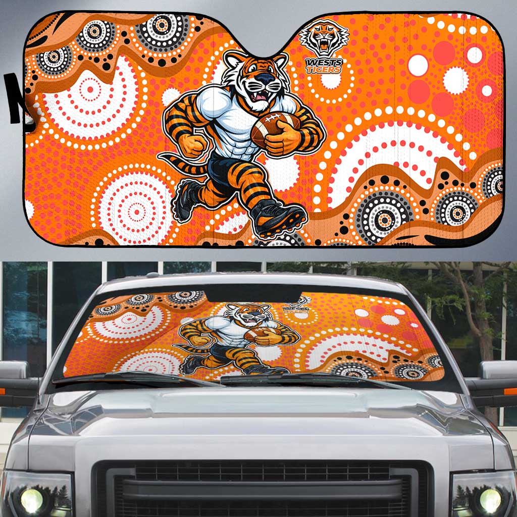 Wests Tigers Auto Sun Shade Aboriginal Dot Pattern - Rugby Mascot Heritage Pride