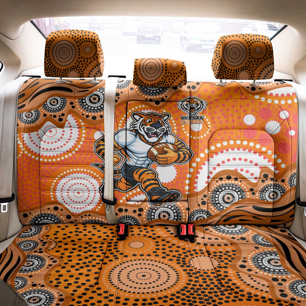 Wests Tigers Back Car Seat Cover Aboriginal Dot Pattern - Rugby Mascot Heritage Pride