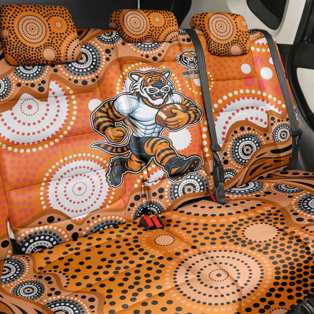 Wests Tigers Back Car Seat Cover Aboriginal Dot Pattern - Rugby Mascot Heritage Pride