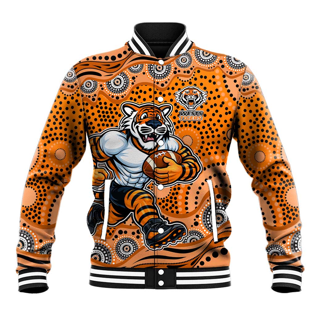 Wests Tigers Baseball Jacket Aboriginal Dot Pattern - Rugby Mascot Heritage Pride