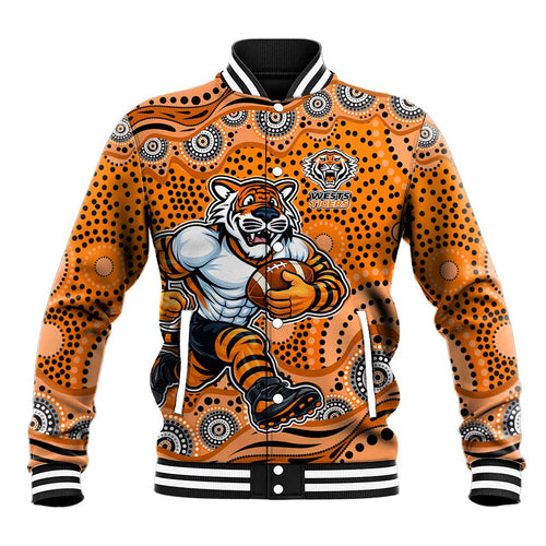 Wests Tigers Baseball Jacket Aboriginal Dot Pattern - Rugby Mascot Heritage Pride