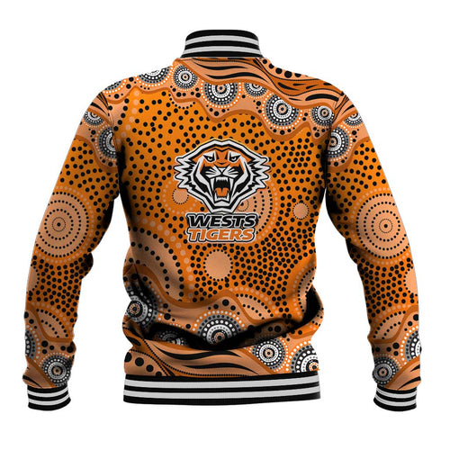 Wests Tigers Baseball Jacket Aboriginal Dot Pattern - Rugby Mascot Heritage Pride