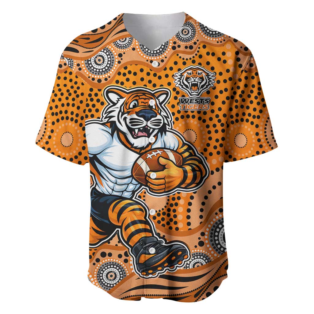 Wests Tigers Baseball Jersey Aboriginal Dot Pattern - Rugby Mascot Heritage Pride