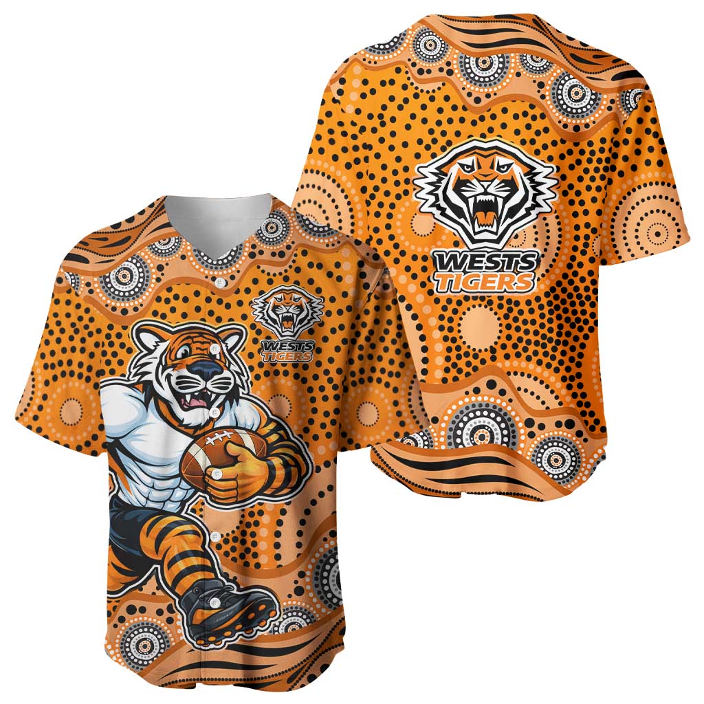 Wests Tigers Baseball Jersey Aboriginal Dot Pattern - Rugby Mascot Heritage Pride