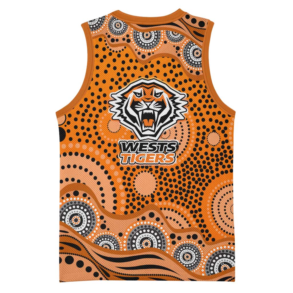 Wests Tigers Basketball Jersey Aboriginal Dot Pattern - Rugby Mascot Heritage Pride