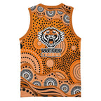 Wests Tigers Basketball Jersey Aboriginal Dot Pattern - Rugby Mascot Heritage Pride