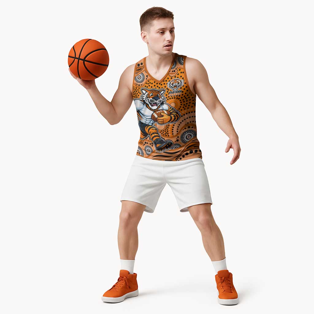 Wests Tigers Basketball Jersey Aboriginal Dot Pattern - Rugby Mascot Heritage Pride
