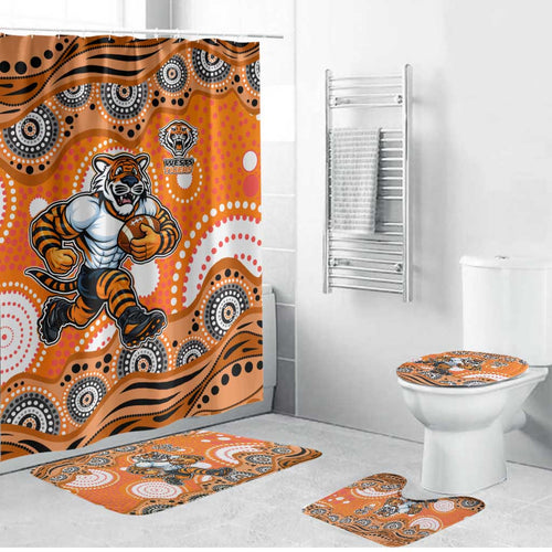 Wests Tigers Bathroom Set Aboriginal Dot Pattern - Rugby Mascot Heritage Pride