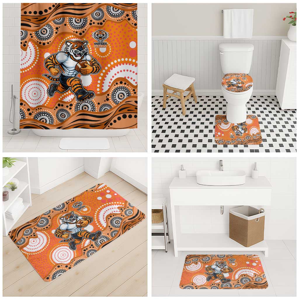 Wests Tigers Bathroom Set Aboriginal Dot Pattern - Rugby Mascot Heritage Pride