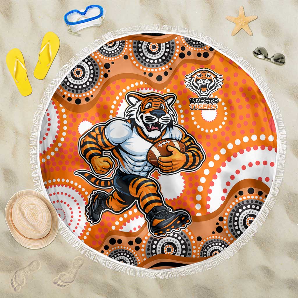 Wests Tigers Beach Blanket Aboriginal Dot Pattern - Rugby Mascot Heritage Pride