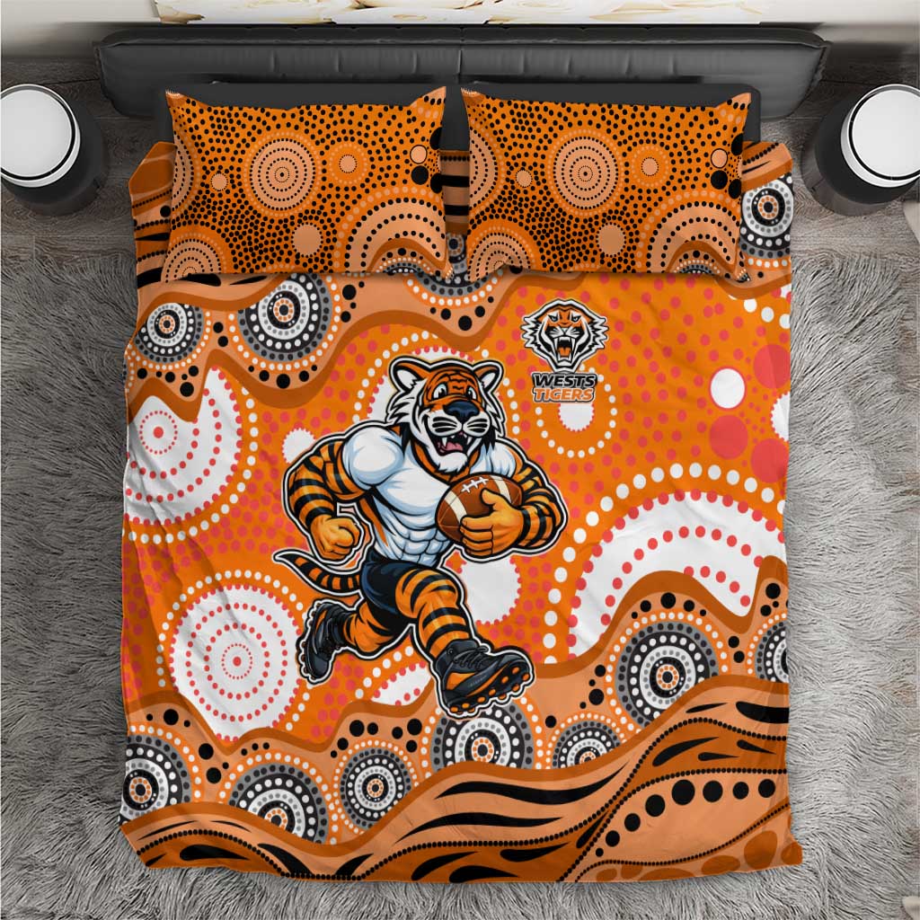 Wests Tigers Bedding Set Aboriginal Dot Pattern - Rugby Mascot Heritage Pride
