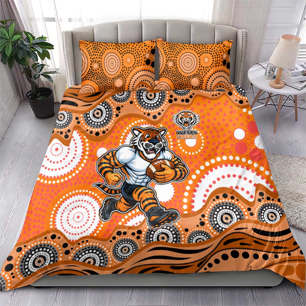 Wests Tigers Bedding Set Aboriginal Dot Pattern - Rugby Mascot Heritage Pride