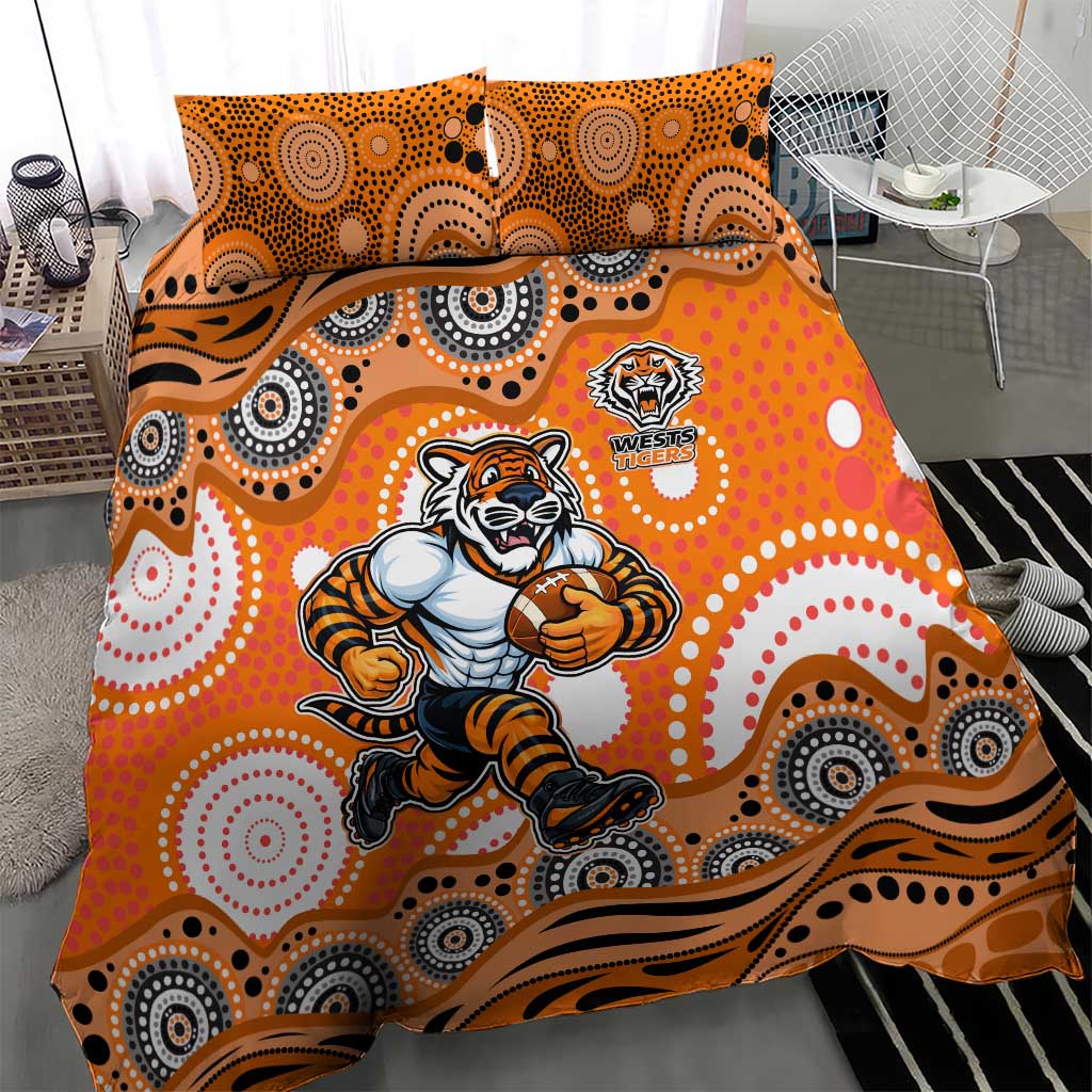 Wests Tigers Bedding Set Aboriginal Dot Pattern - Rugby Mascot Heritage Pride
