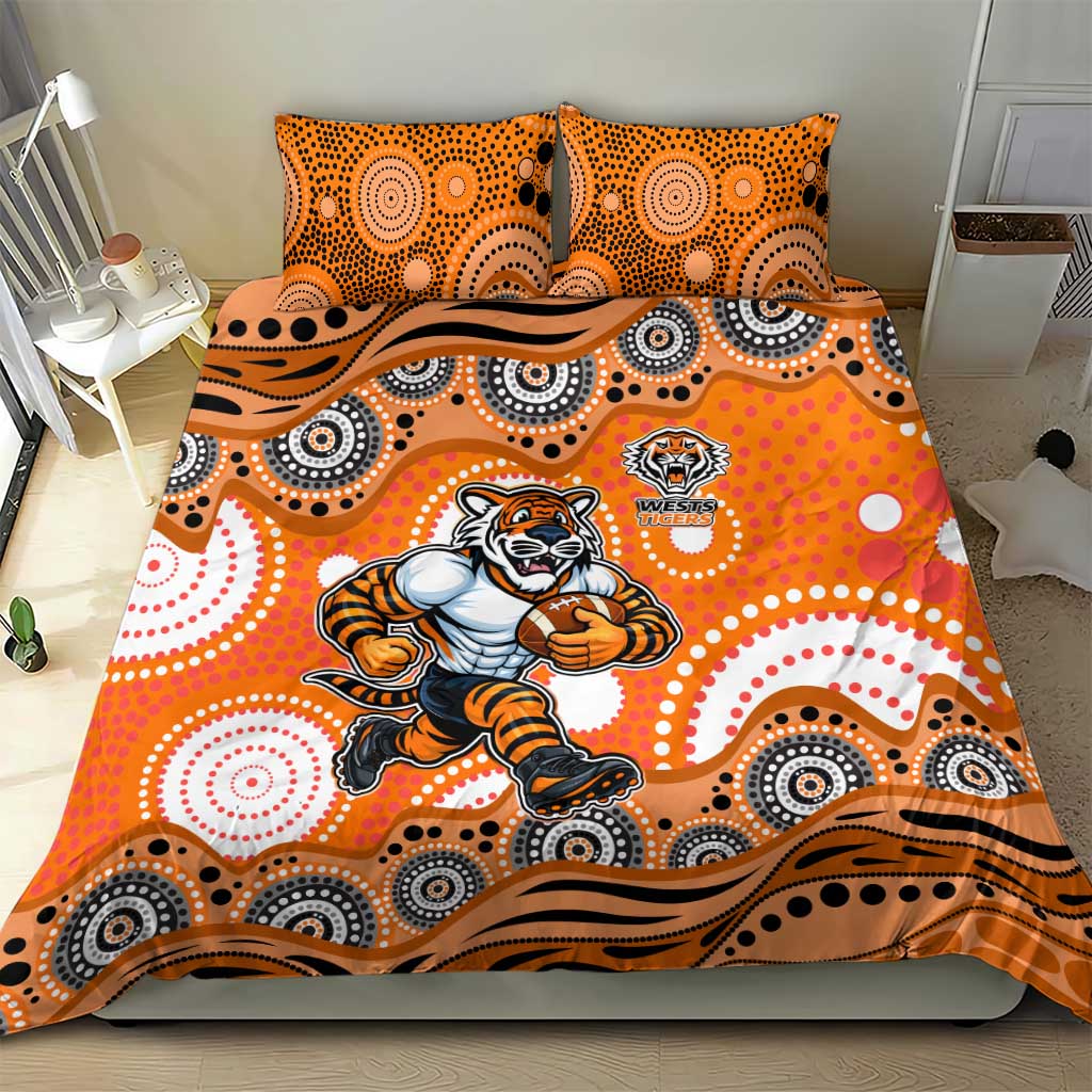 Wests Tigers Bedding Set Aboriginal Dot Pattern - Rugby Mascot Heritage Pride
