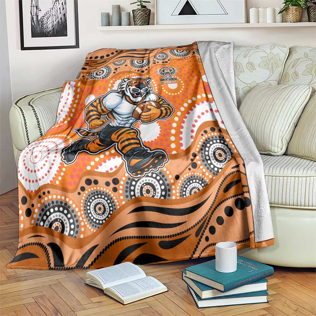 Wests Tigers Blanket Aboriginal Dot Pattern - Rugby Mascot Heritage Pride