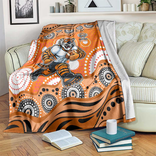 Wests Tigers Blanket Aboriginal Dot Pattern - Rugby Mascot Heritage Pride