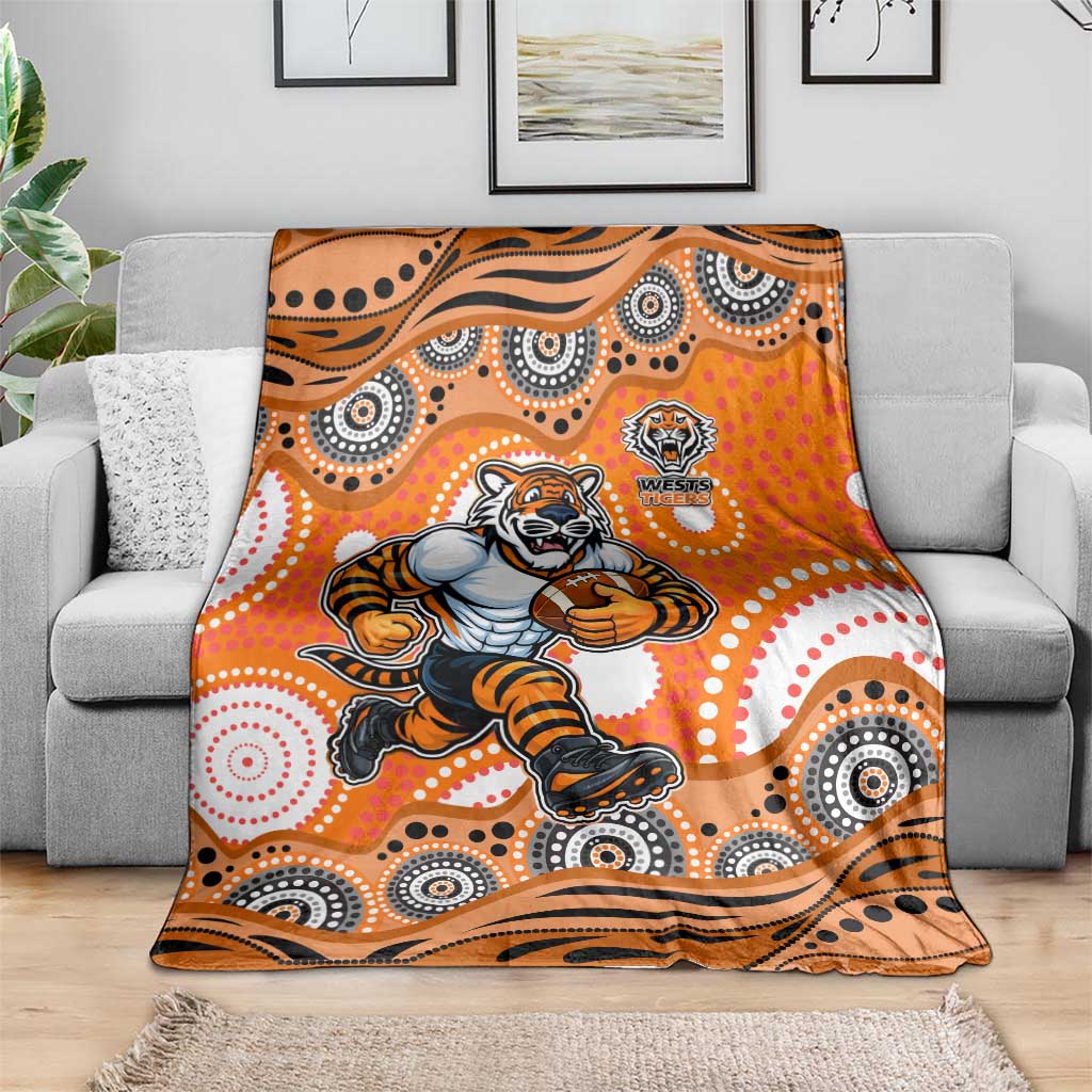 Wests Tigers Blanket Aboriginal Dot Pattern - Rugby Mascot Heritage Pride
