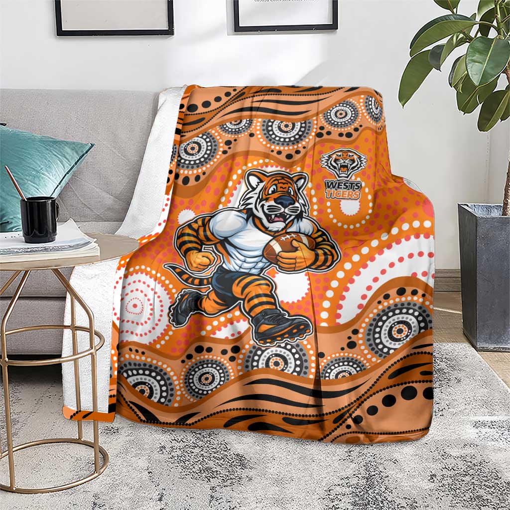 Wests Tigers Blanket Aboriginal Dot Pattern - Rugby Mascot Heritage Pride