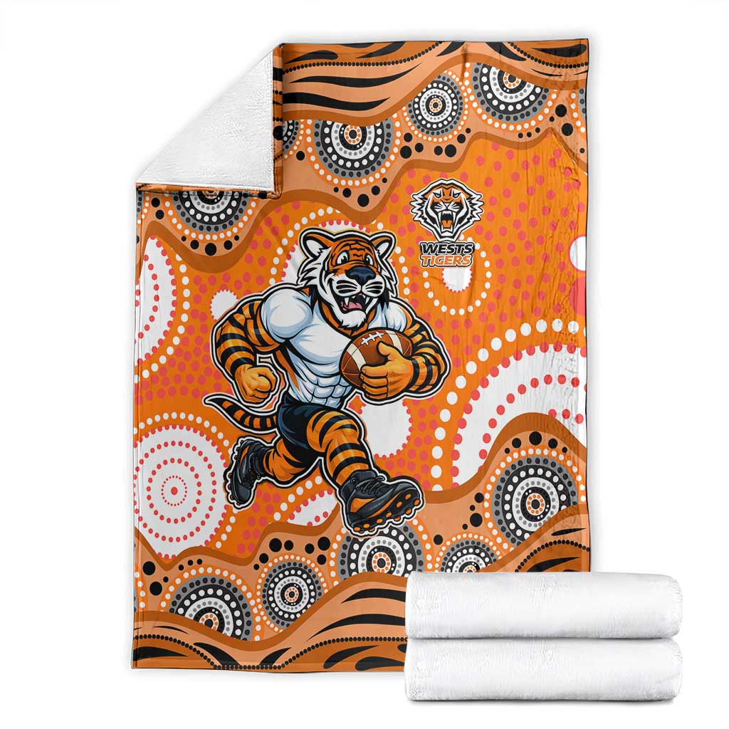 Wests Tigers Blanket Aboriginal Dot Pattern - Rugby Mascot Heritage Pride