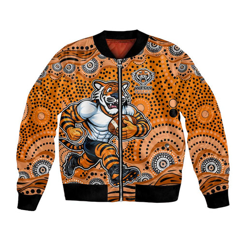 Wests Tigers Bomber Jacket Aboriginal Dot Pattern - Rugby Mascot Heritage Pride