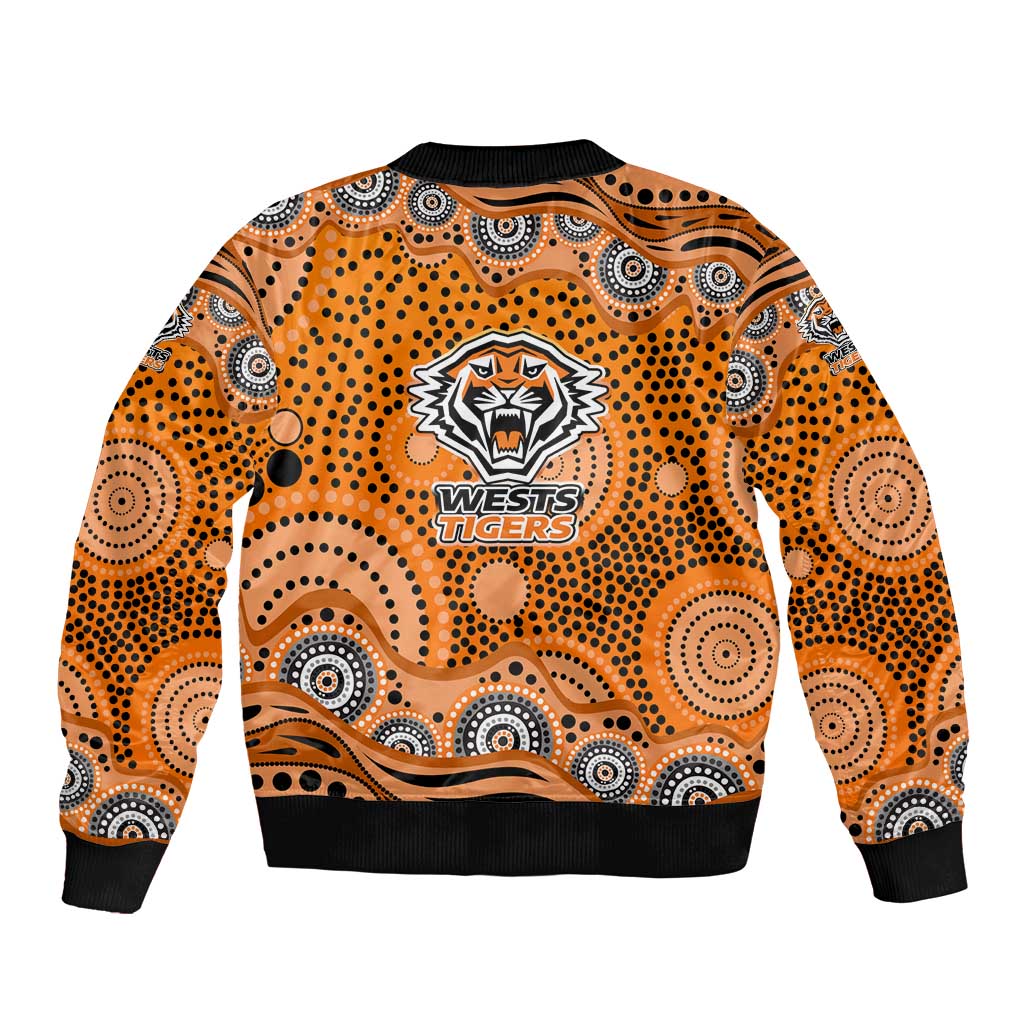Wests Tigers Bomber Jacket Aboriginal Dot Pattern - Rugby Mascot Heritage Pride