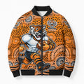 Wests Tigers Bomber Puffer Jacket Aboriginal Dot Pattern - Rugby Mascot Heritage Pride