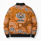 Wests Tigers Bomber Puffer Jacket Aboriginal Dot Pattern - Rugby Mascot Heritage Pride