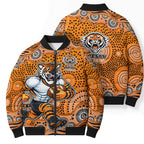 Wests Tigers Bomber Puffer Jacket Aboriginal Dot Pattern - Rugby Mascot Heritage Pride