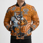 Wests Tigers Bomber Puffer Jacket Aboriginal Dot Pattern - Rugby Mascot Heritage Pride