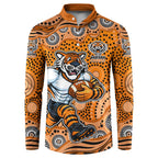 Wests Tigers Button Sweatshirt Aboriginal Dot Pattern - Rugby Mascot Heritage Pride