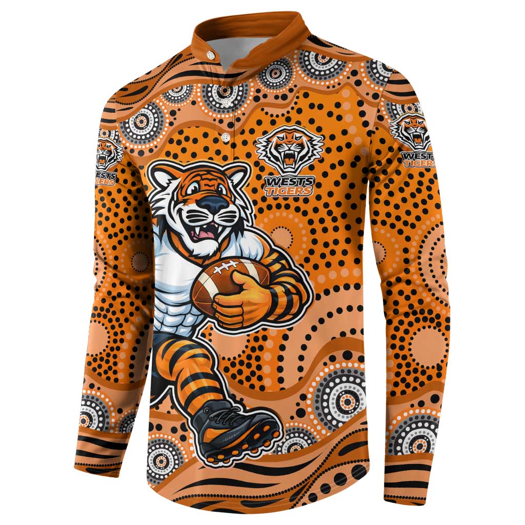 Wests Tigers Button Sweatshirt Aboriginal Dot Pattern - Rugby Mascot Heritage Pride