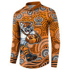 Wests Tigers Button Sweatshirt Aboriginal Dot Pattern - Rugby Mascot Heritage Pride