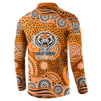 Wests Tigers Button Sweatshirt Aboriginal Dot Pattern - Rugby Mascot Heritage Pride