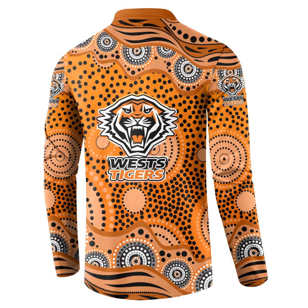 Wests Tigers Button Sweatshirt Aboriginal Dot Pattern - Rugby Mascot Heritage Pride