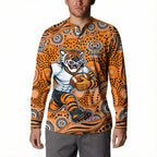 Wests Tigers Button Sweatshirt Aboriginal Dot Pattern - Rugby Mascot Heritage Pride