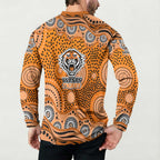 Wests Tigers Button Sweatshirt Aboriginal Dot Pattern - Rugby Mascot Heritage Pride