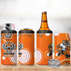 Wests Tigers 4 in 1 Can Cooler Tumbler Aboriginal Dot Pattern - Rugby Mascot Heritage Pride