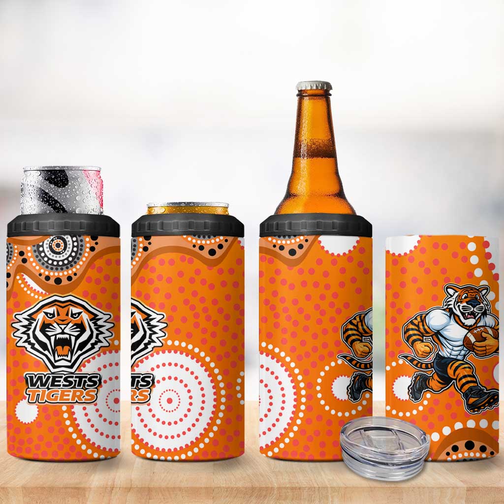 Wests Tigers 4 in 1 Can Cooler Tumbler Aboriginal Dot Pattern - Rugby Mascot Heritage Pride