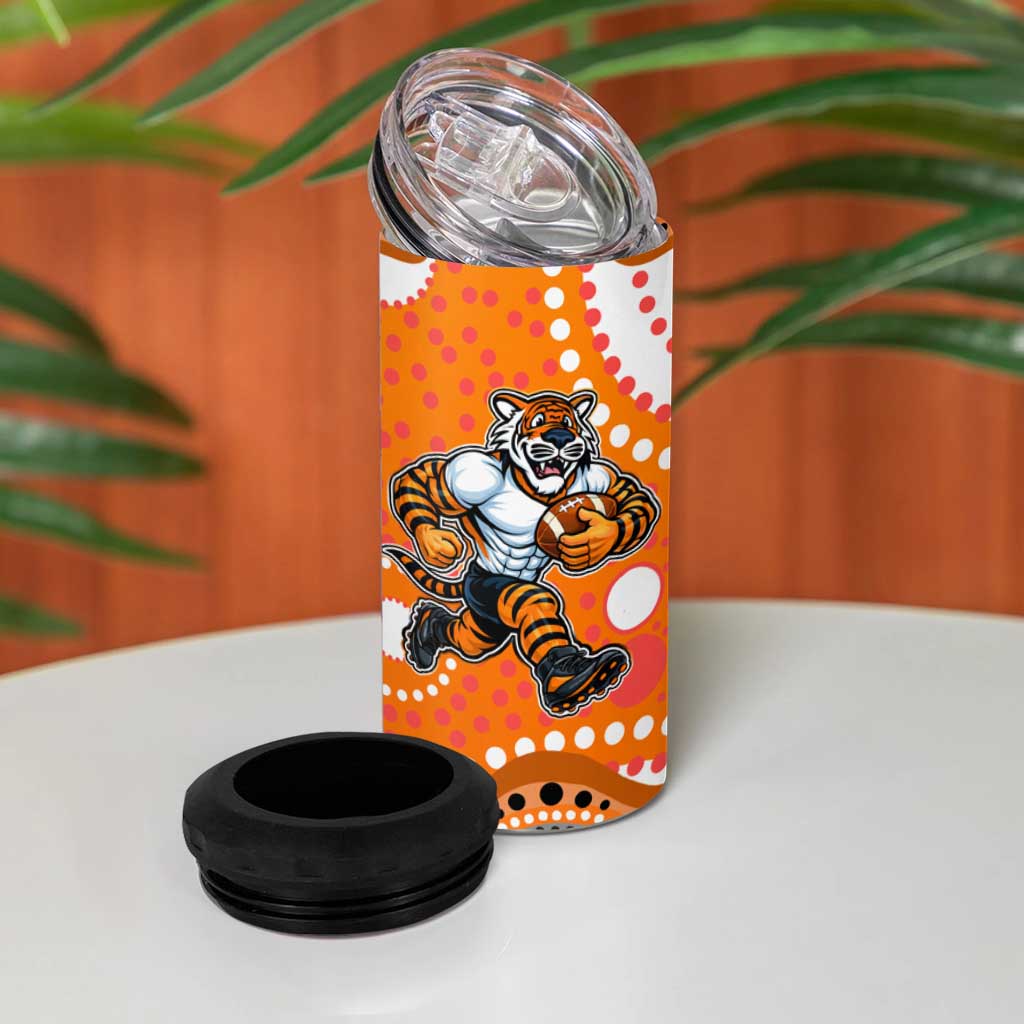 Wests Tigers 4 in 1 Can Cooler Tumbler Aboriginal Dot Pattern - Rugby Mascot Heritage Pride