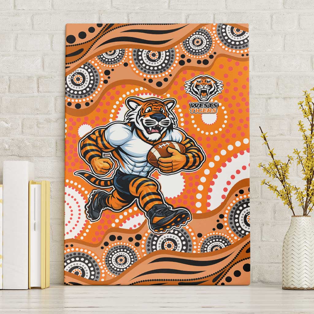 Wests Tigers Canvas Wall Art Aboriginal Dot Pattern - Rugby Mascot Heritage Pride