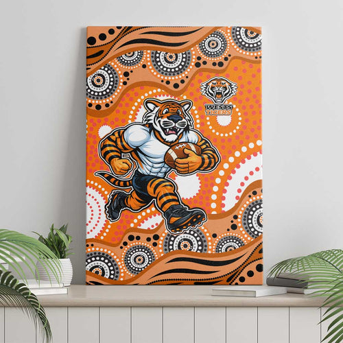 Wests Tigers Canvas Wall Art Aboriginal Dot Pattern - Rugby Mascot Heritage Pride