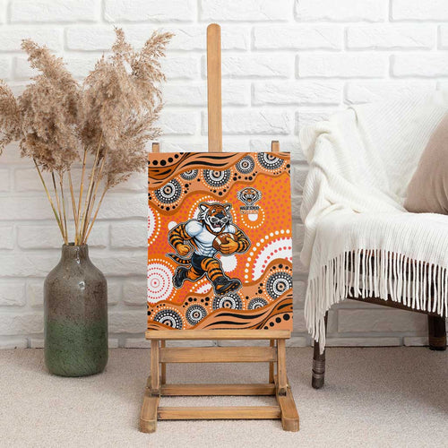 Wests Tigers Canvas Wall Art Aboriginal Dot Pattern - Rugby Mascot Heritage Pride