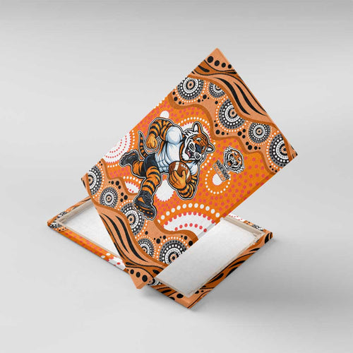 Wests Tigers Canvas Wall Art Aboriginal Dot Pattern - Rugby Mascot Heritage Pride
