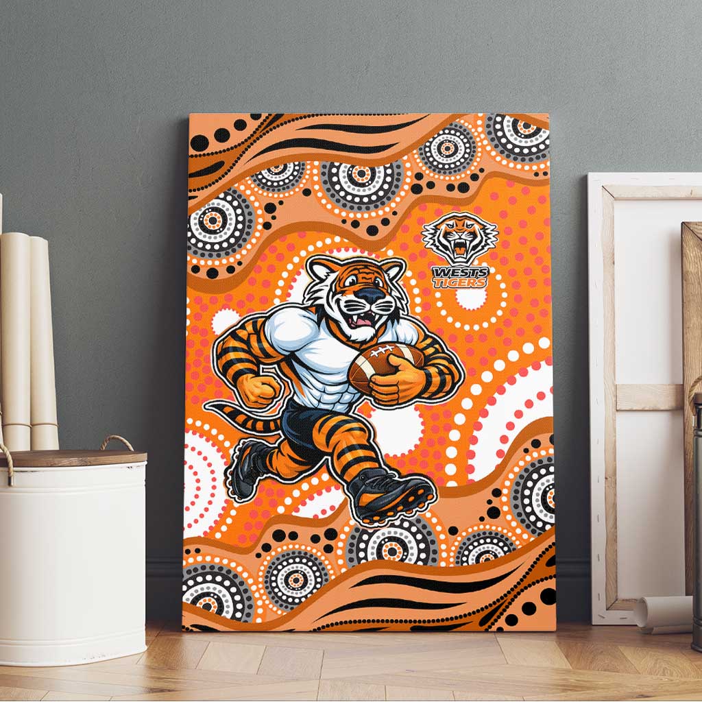 Wests Tigers Canvas Wall Art Aboriginal Dot Pattern - Rugby Mascot Heritage Pride