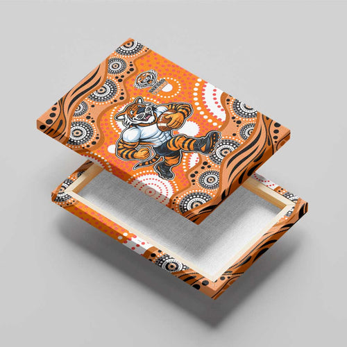 Wests Tigers Canvas Wall Art Aboriginal Dot Pattern - Rugby Mascot Heritage Pride