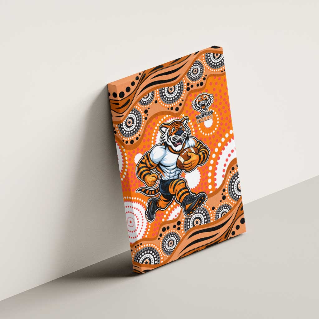 Wests Tigers Canvas Wall Art Aboriginal Dot Pattern - Rugby Mascot Heritage Pride