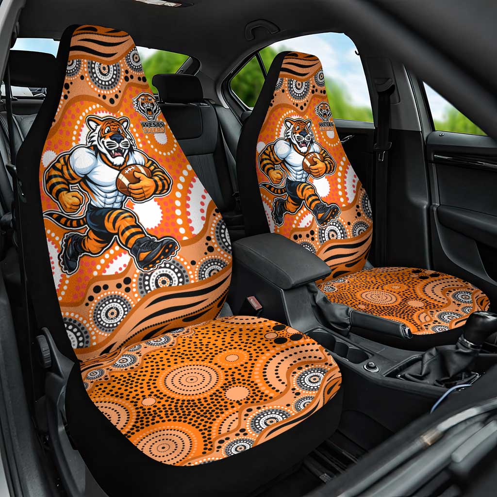 Wests Tigers Car Seat Cover Aboriginal Dot Pattern - Rugby Mascot Heritage Pride