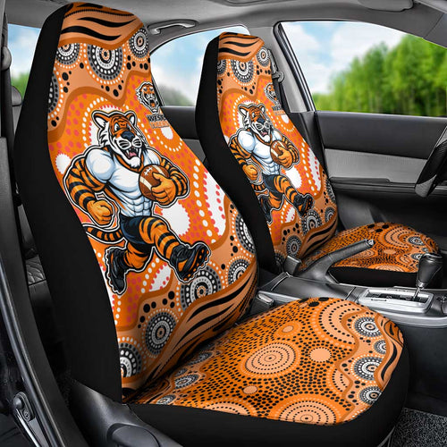 Wests Tigers Car Seat Cover Aboriginal Dot Pattern - Rugby Mascot Heritage Pride